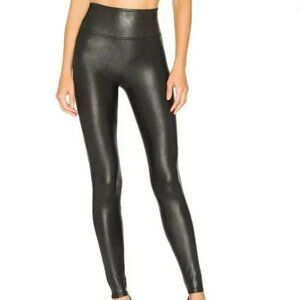Spanx Faux Leather Black Shiny Smooth Waistband Compression Leggins Size S - NEW